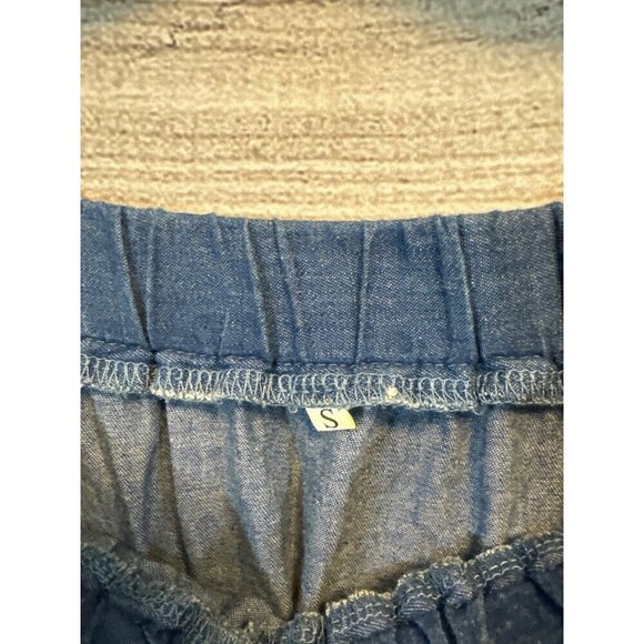 Off-The-Shoulder Chambray Top Tie Sleeves Size S - Picture 2 of 3